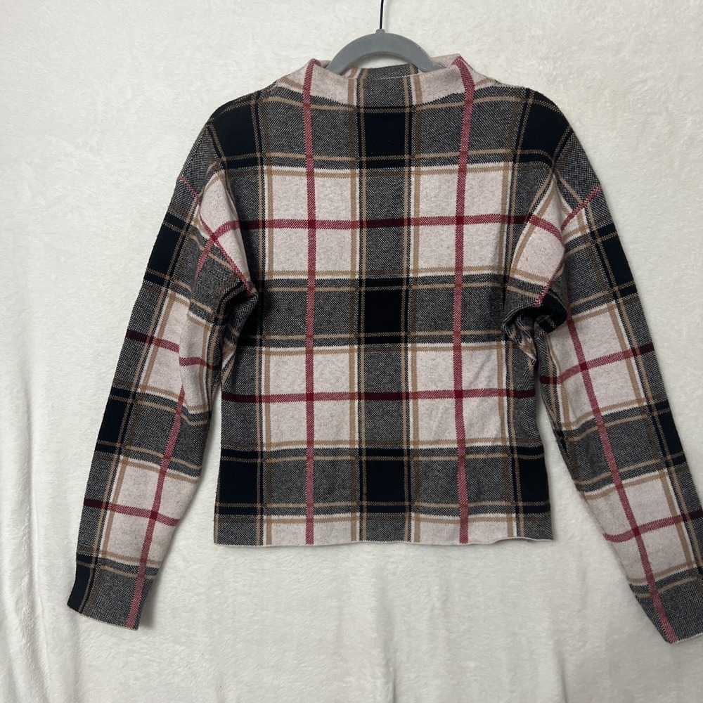 Tahari Women's Medium Multicolor Plaid Mockneck Long Sleeve Cozy Knit Sweater